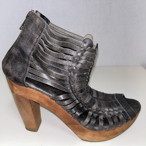 Sbicca Yani Huarache Charcoal Leather Zip Platform Chunky Block Heel Sandal - Picture 4 of 11